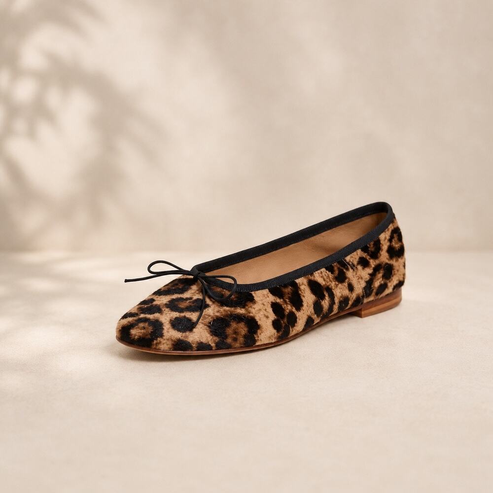 Mansur Gavriel Leopard Print Ballet Flat with Black Trim